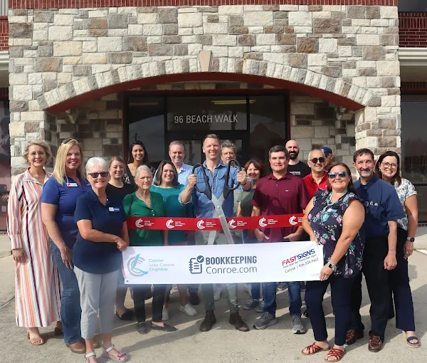 Bookkeeping Conroe ribbon-cutting ceremony in Conroe with Chamber of Commerce and community supporters